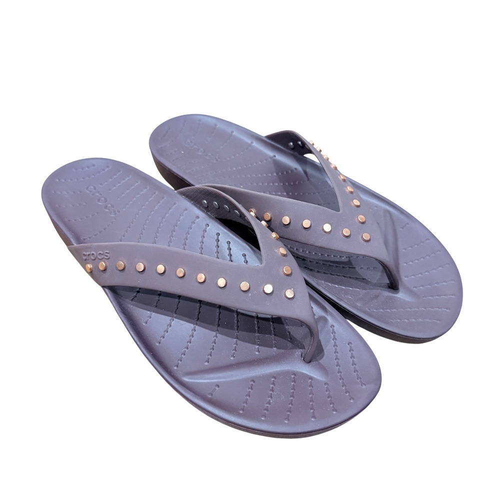 Crocs Splash Studded Flip Flops Sandals Dark Cherry Burgundy Womens Sz 8 Beach